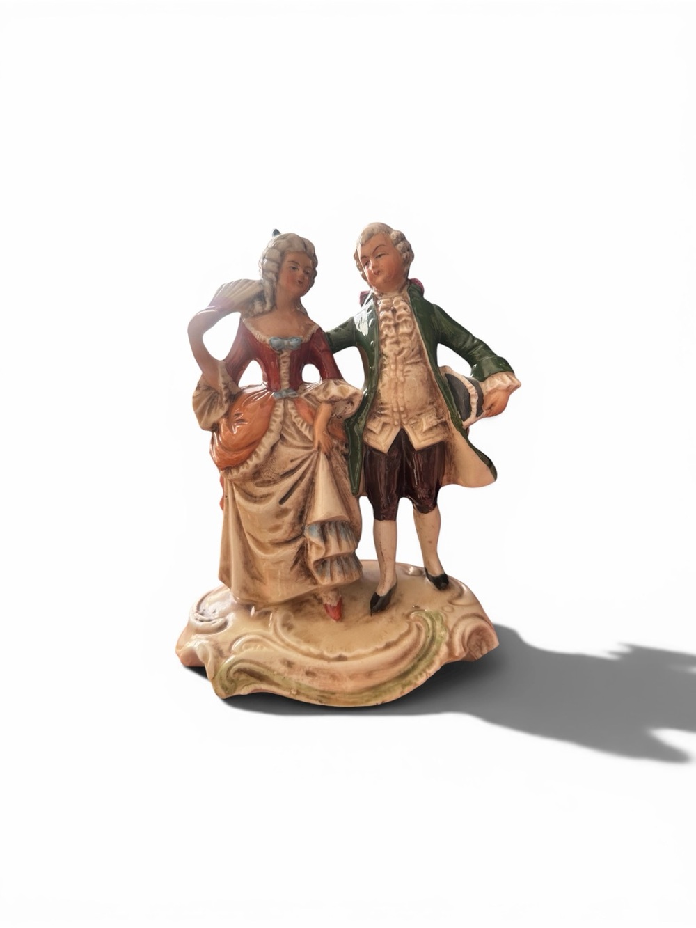 Vintage Porcelain Couple Figurine in Cream, Green, Brown - Picture 4 of 4
